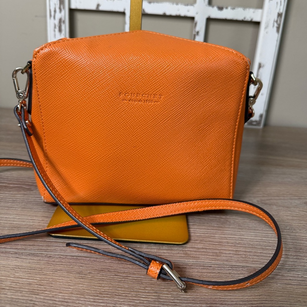 Pourchet Casseta Orange Leather Envelope top Crossbody Handbag Italy